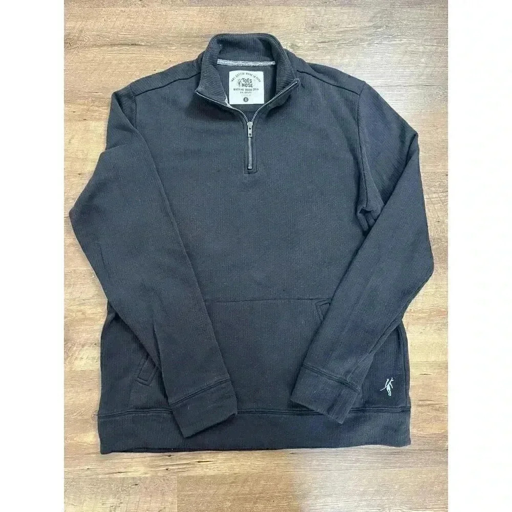 Toes On The Nose Men's Sweater Quarter Zip Pullover Black Ribbed L Surf